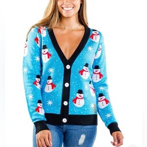 Tipsy Elves Snowman Ugly Christmas Holiday Sweater Cardigan Womens Size M